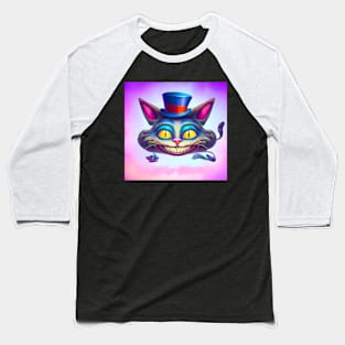 Alice in Wonderland Cheshire cat floating on pink clouds Baseball T-Shirt